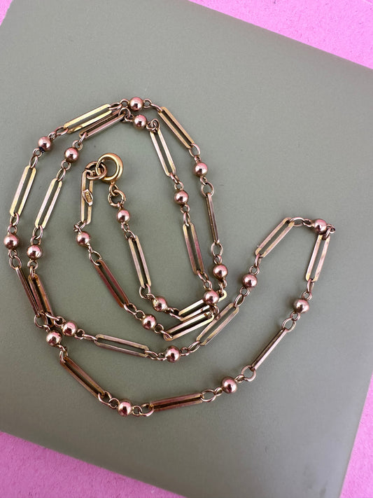 Antique 9ct Gold Trombone and ball link chain