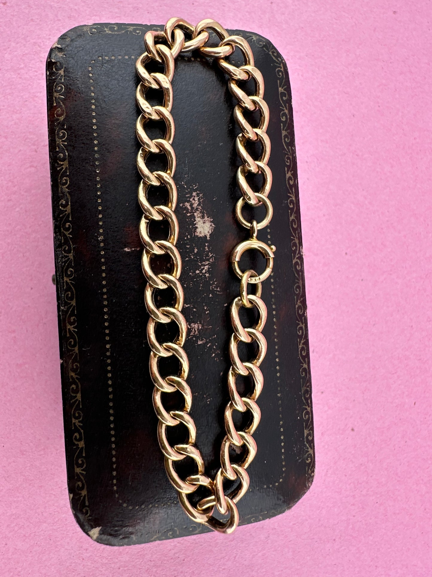 Antique 9ct Peachy Rose gold Curb bracelet with bolt clasp