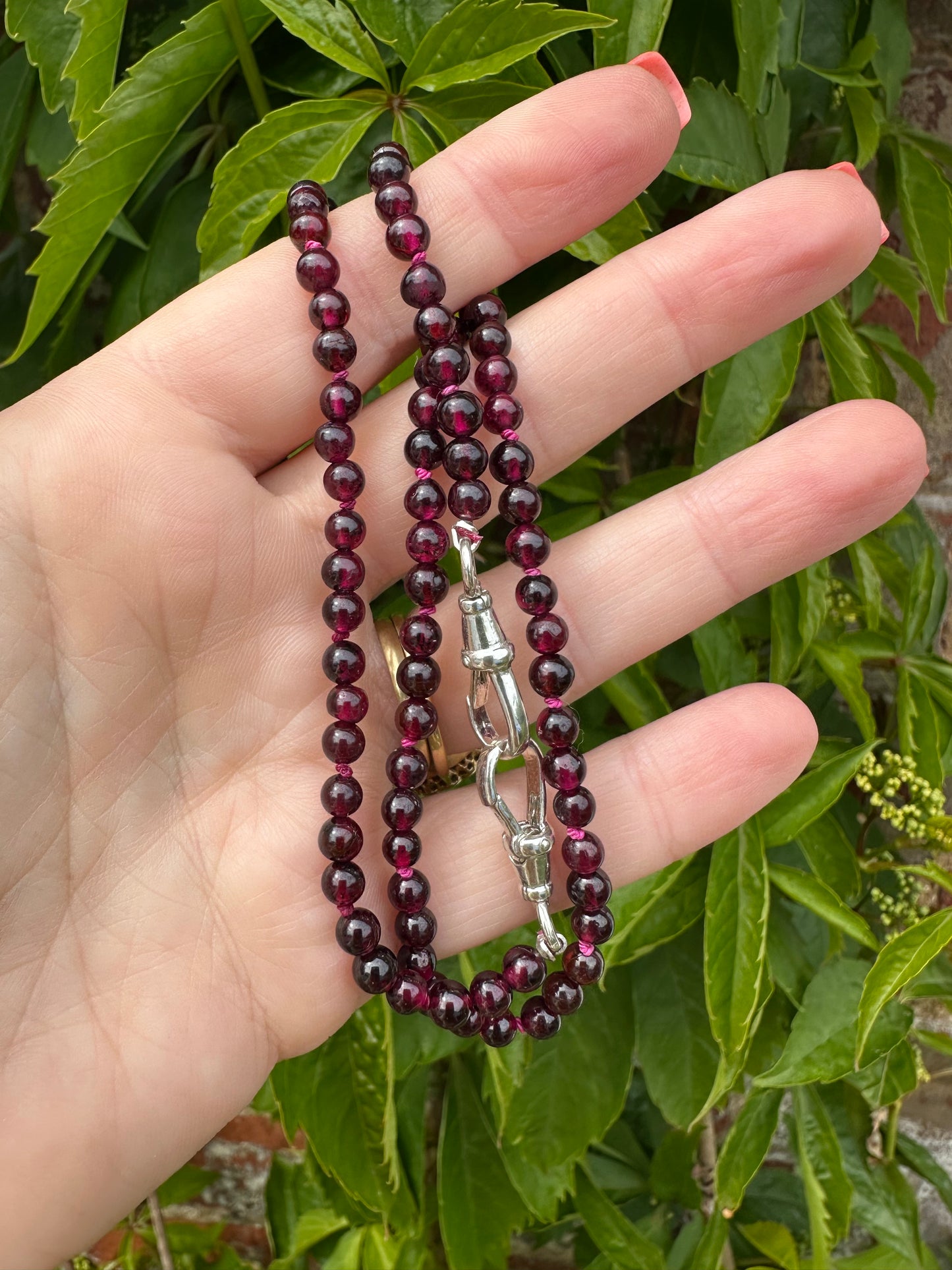 Re-imagined Vintage Garnet Beads with Vintage Sterling silver Dog clips
