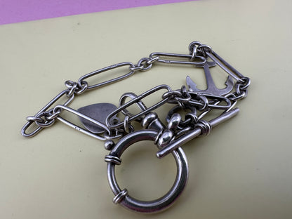 Antique Sterling Silver Trombone chain with XL bolt clasp and Dog clip