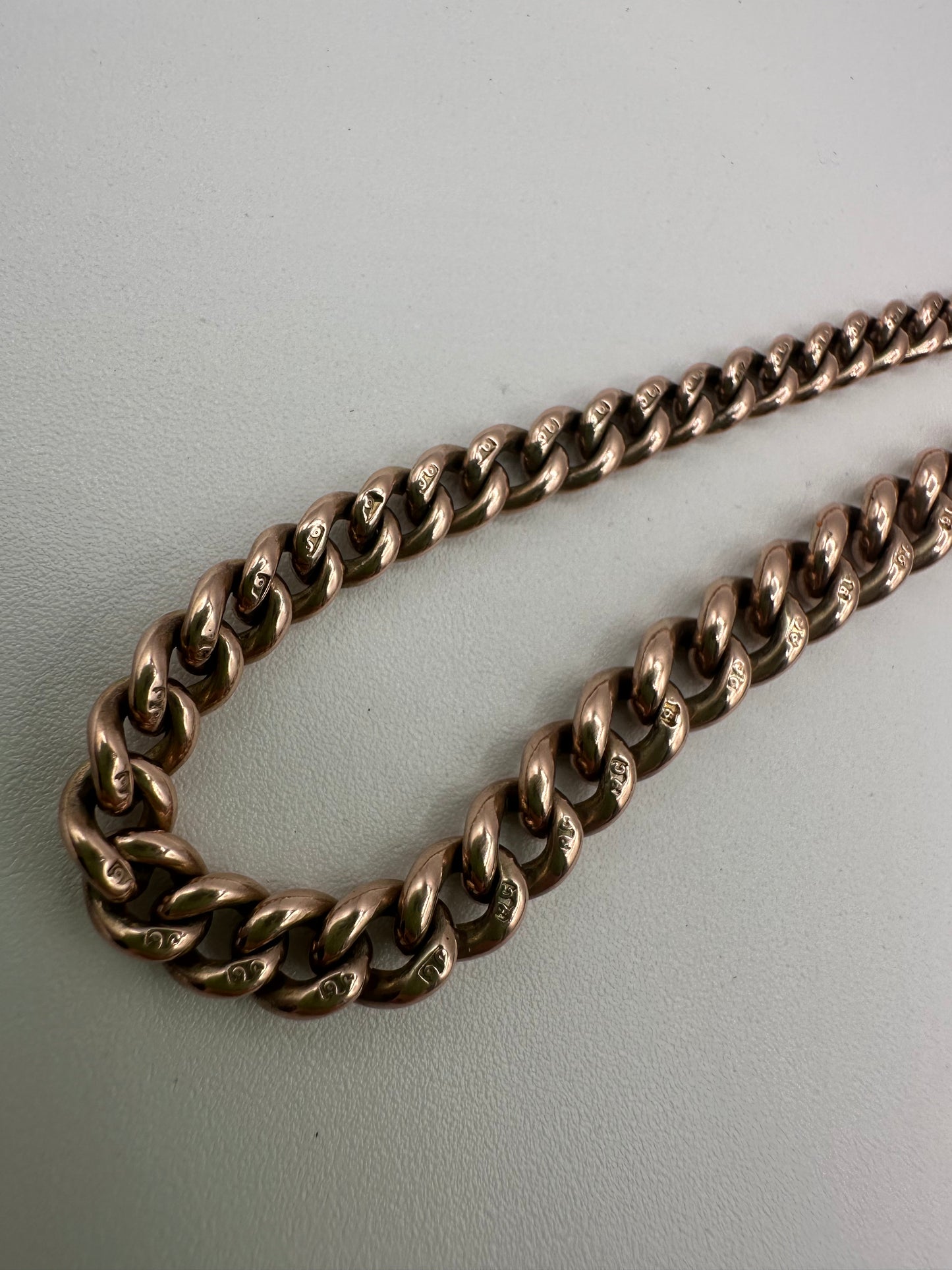 Antique 9ct Rose Gold Graduated curb Albert chain with double dog clips