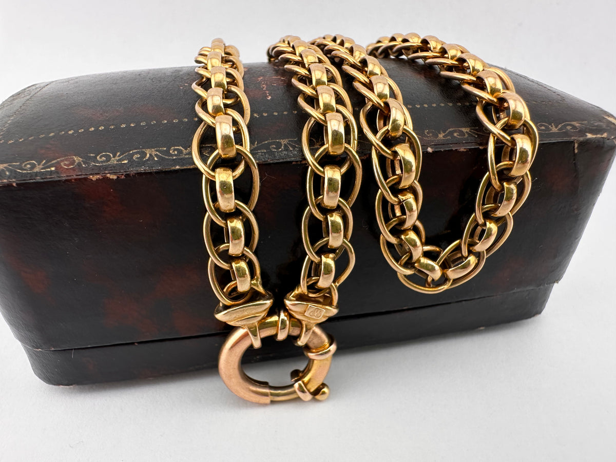 Vintage 9ct Peachy Gold Roller Ball chain with XL bolt clasp