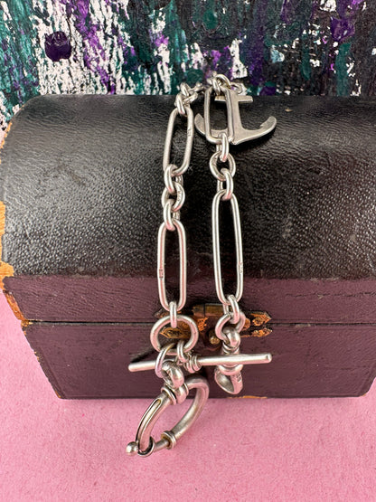 Antique Sterling Silver Trombone chain with XL bolt clasp and Dog clip
