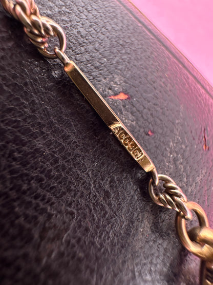 Antique 9ct bi-colour bar and lovers knot Albert chain with floating t-bar, dog clip and bolt clasp