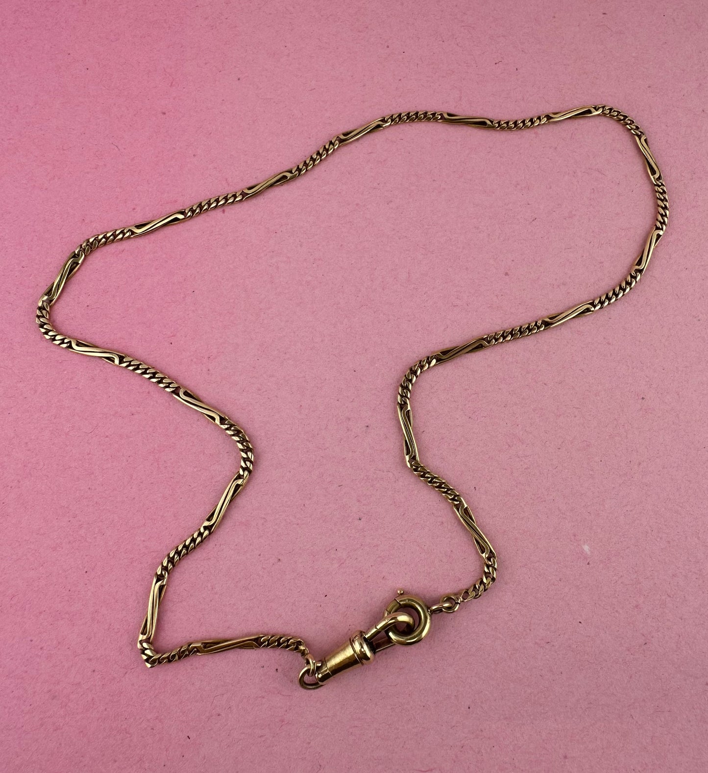 Vintage 14ct Curb and twist bar Albert with dog clip and spring ring
