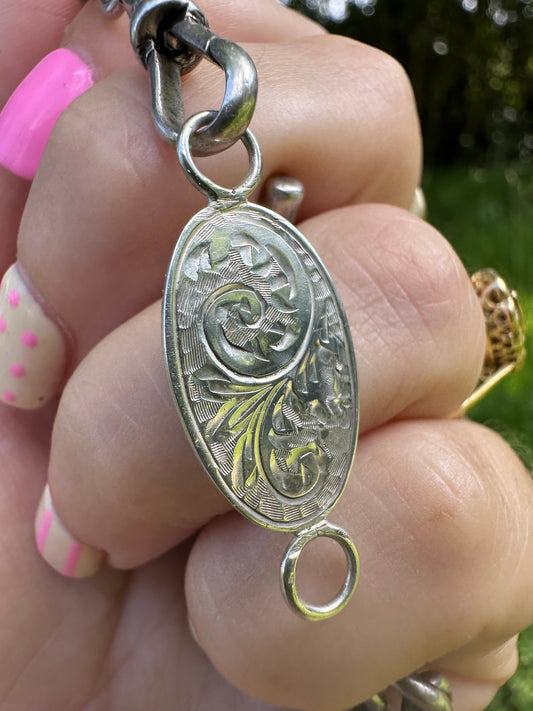 Sterling Silver engraved oval extender- no clasps