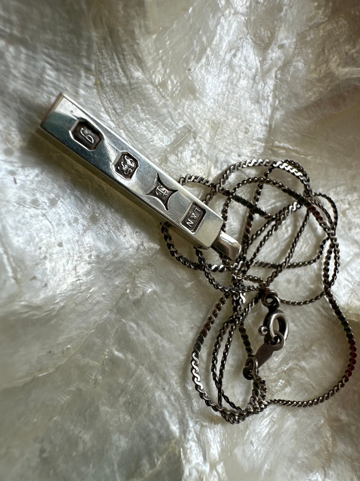 Sterling silver ingot pendant with sterling silver S-Link chain