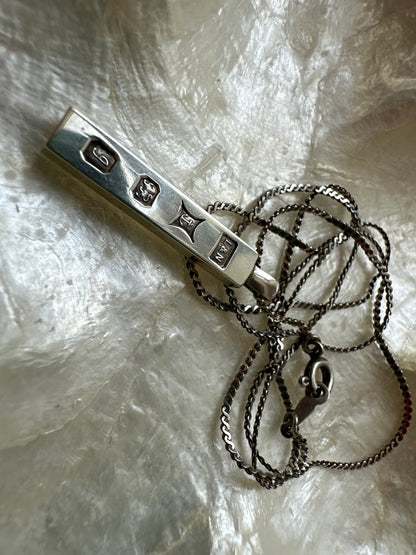 Sterling silver ingot pendant with sterling silver S-Link chain