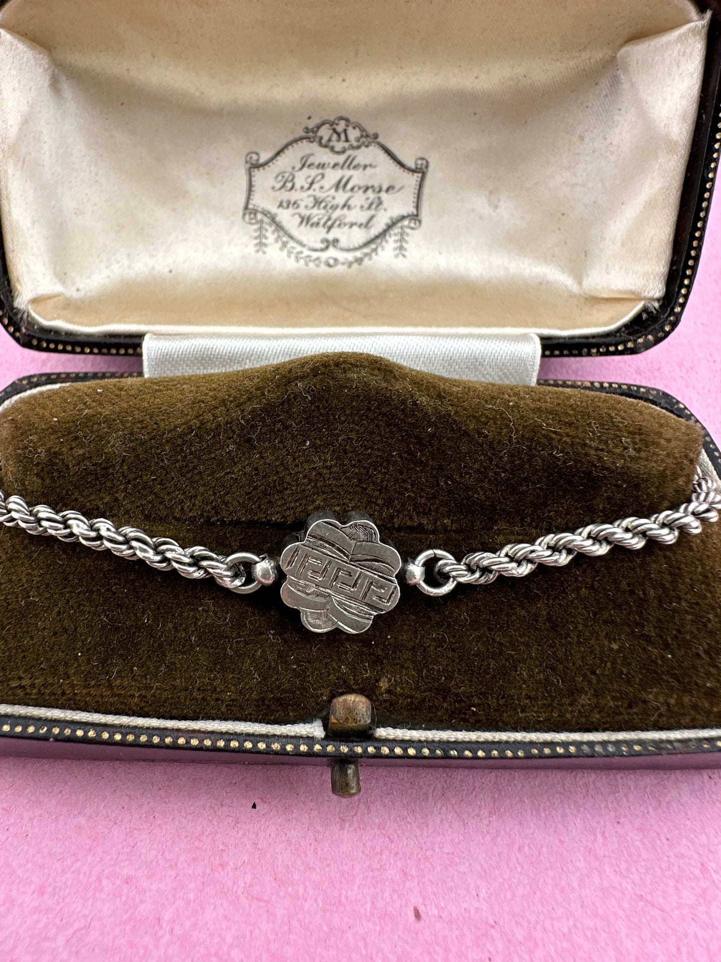 Sterling silver Rope bracelet with Pansy panel