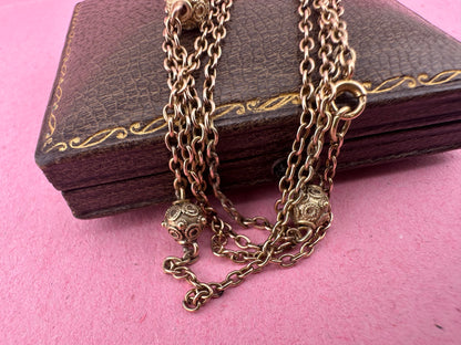 Antique 9ct Light Rose Gold Etruscan revival Orb Station chain
