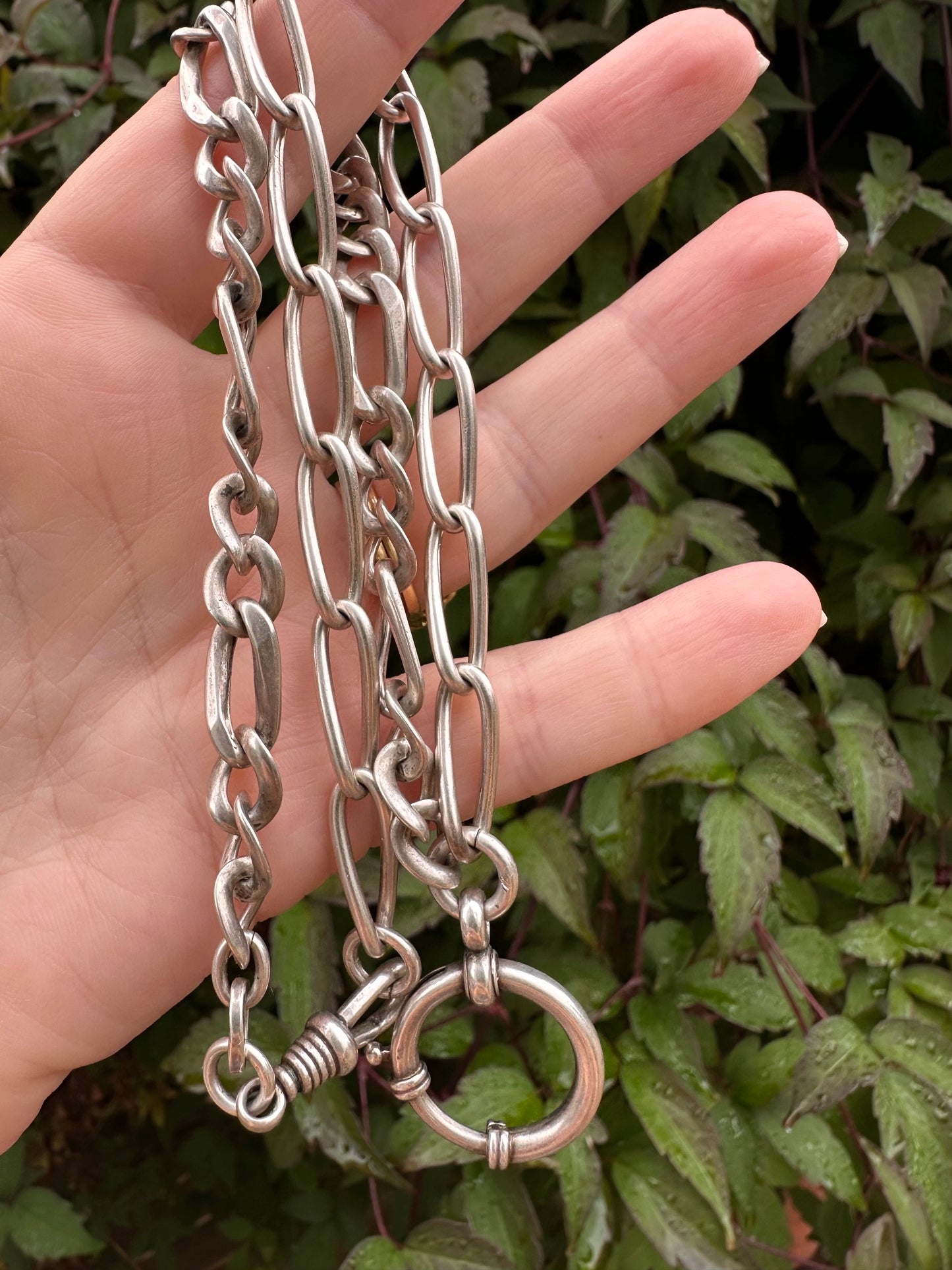 Re-imagined mixed link 800 & Sterling silver Albert chain with XL bolt clasp.