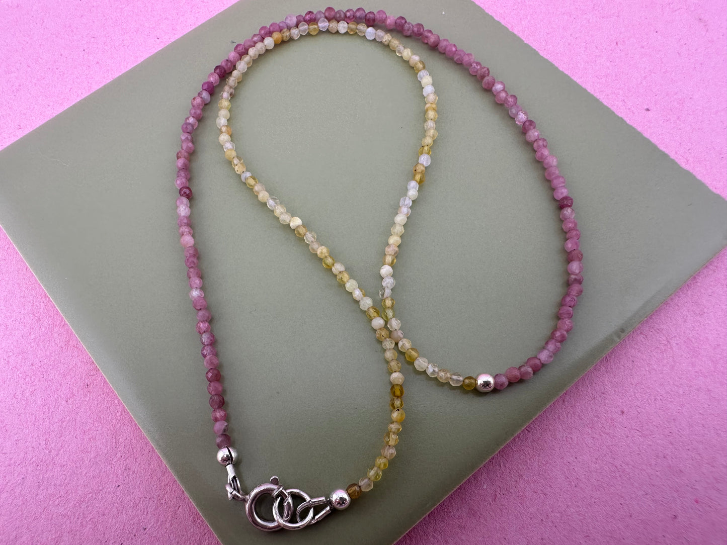 Pink Tourmaline & Yellow Opal Mini beads with Sterling Silver Bolt clasp