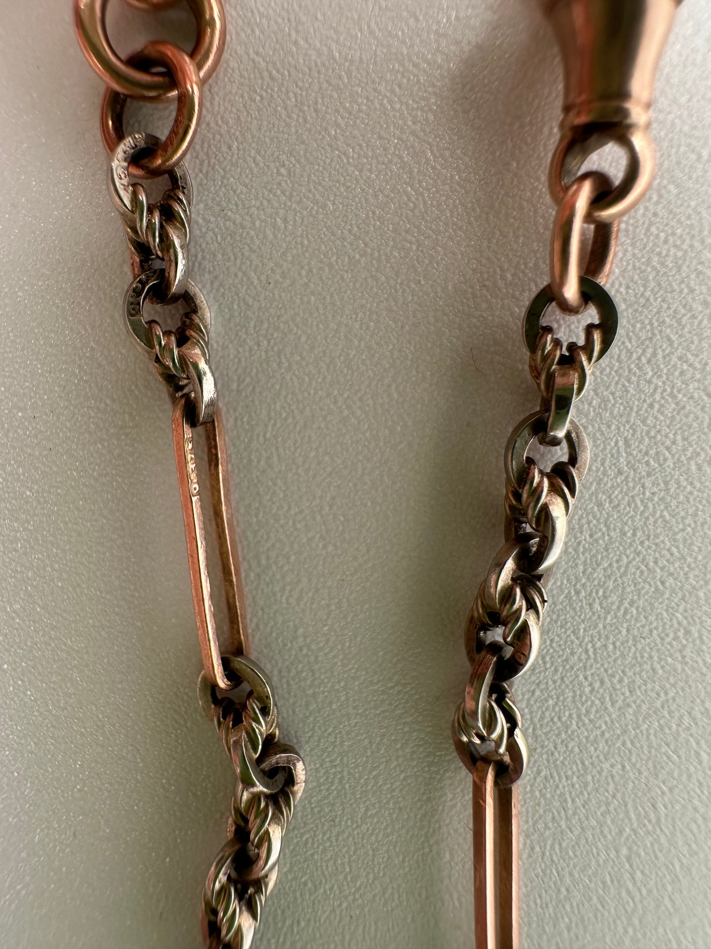 Antique 9ct Rose and White Gold Trombone and Lovers Knot chain