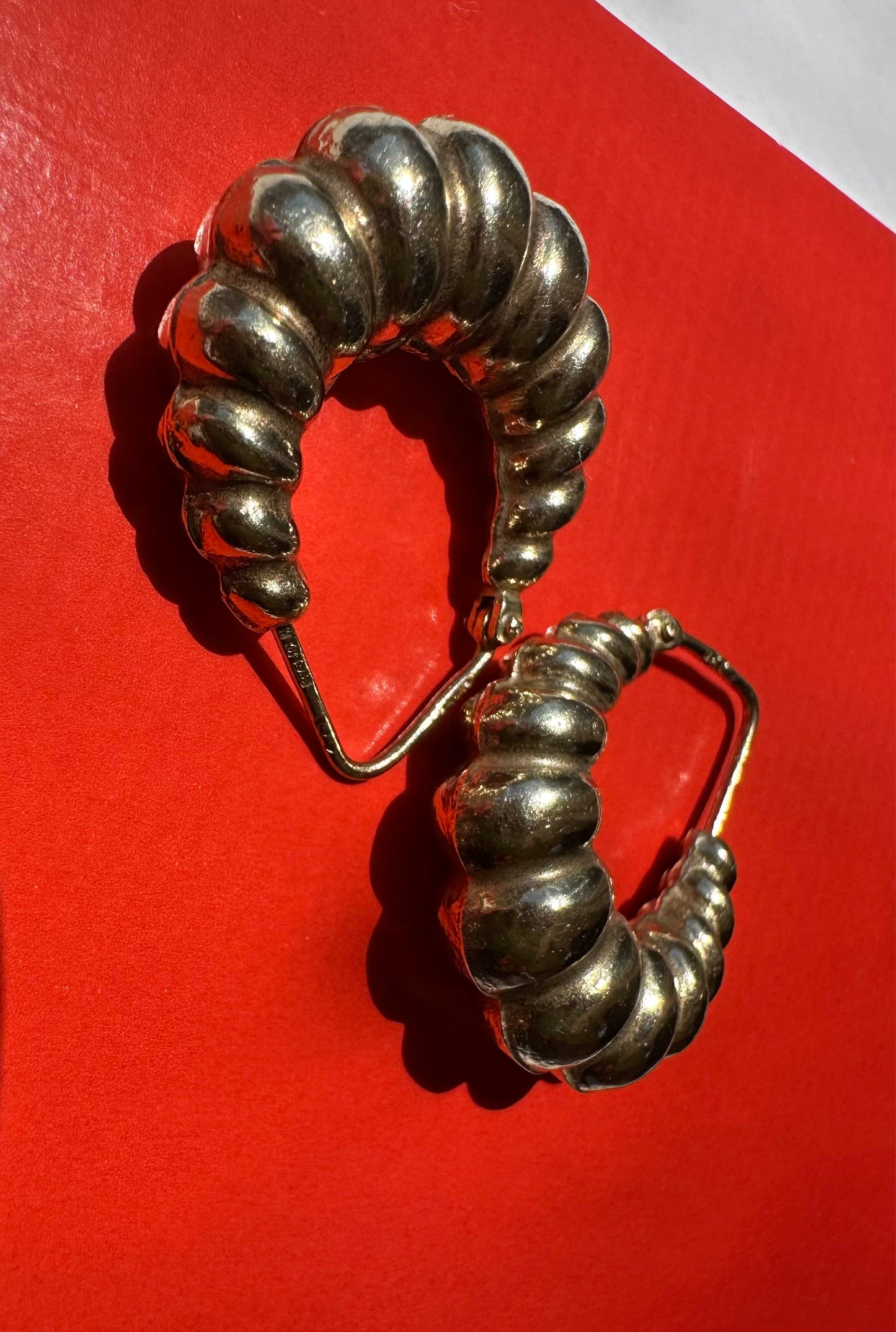 Vintage 9ct Gold Puffy Ribbed Hoops