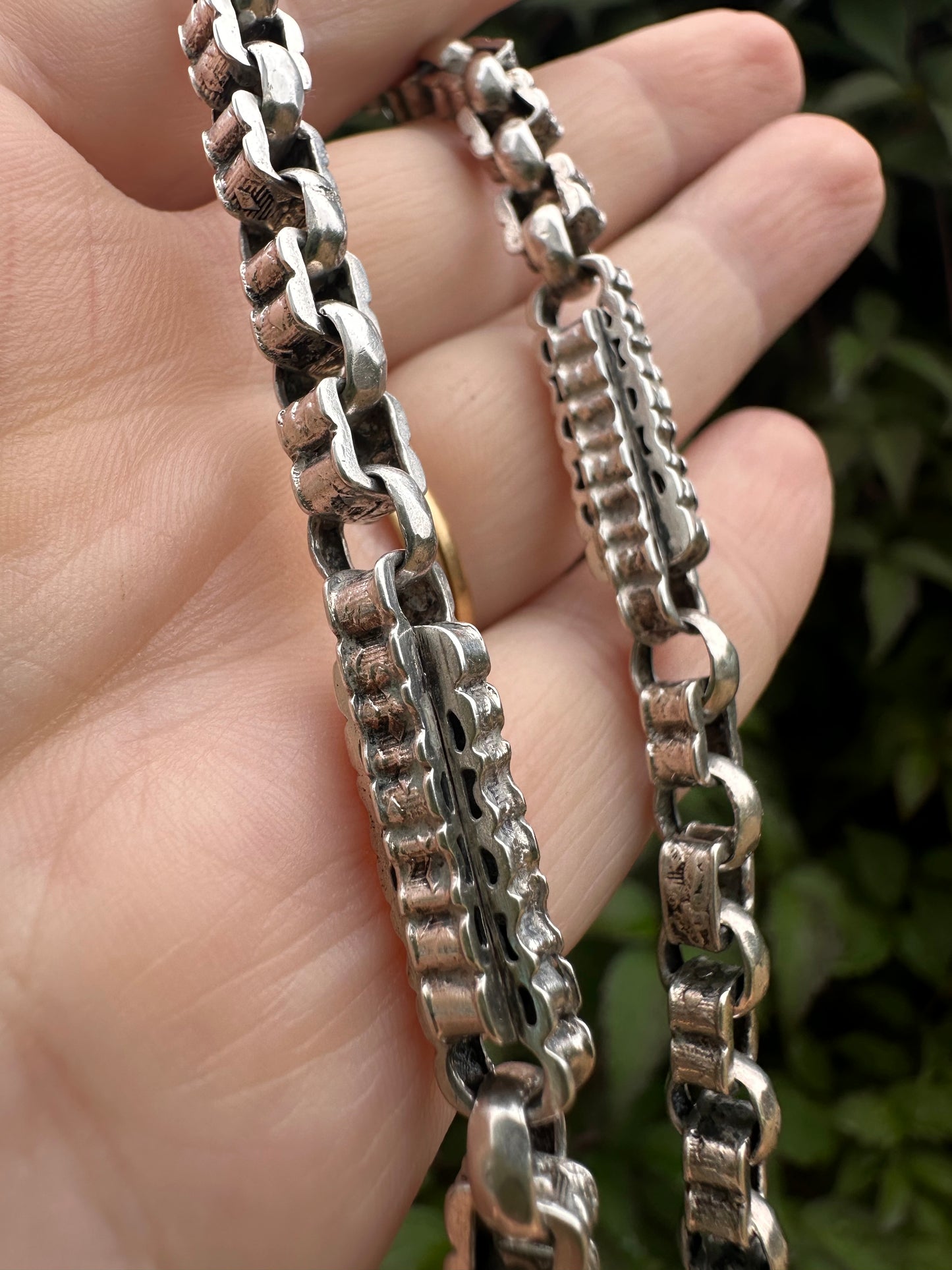 Sterling Silver bars & fancy link Albert chain wi the T-bar and dogclip
