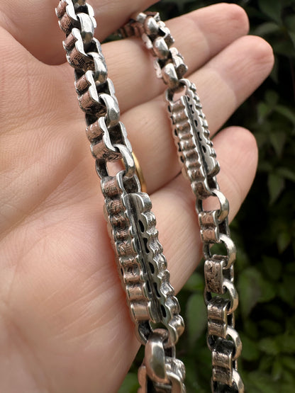 Sterling Silver bars & fancy link Albert chain wi the T-bar and dogclip