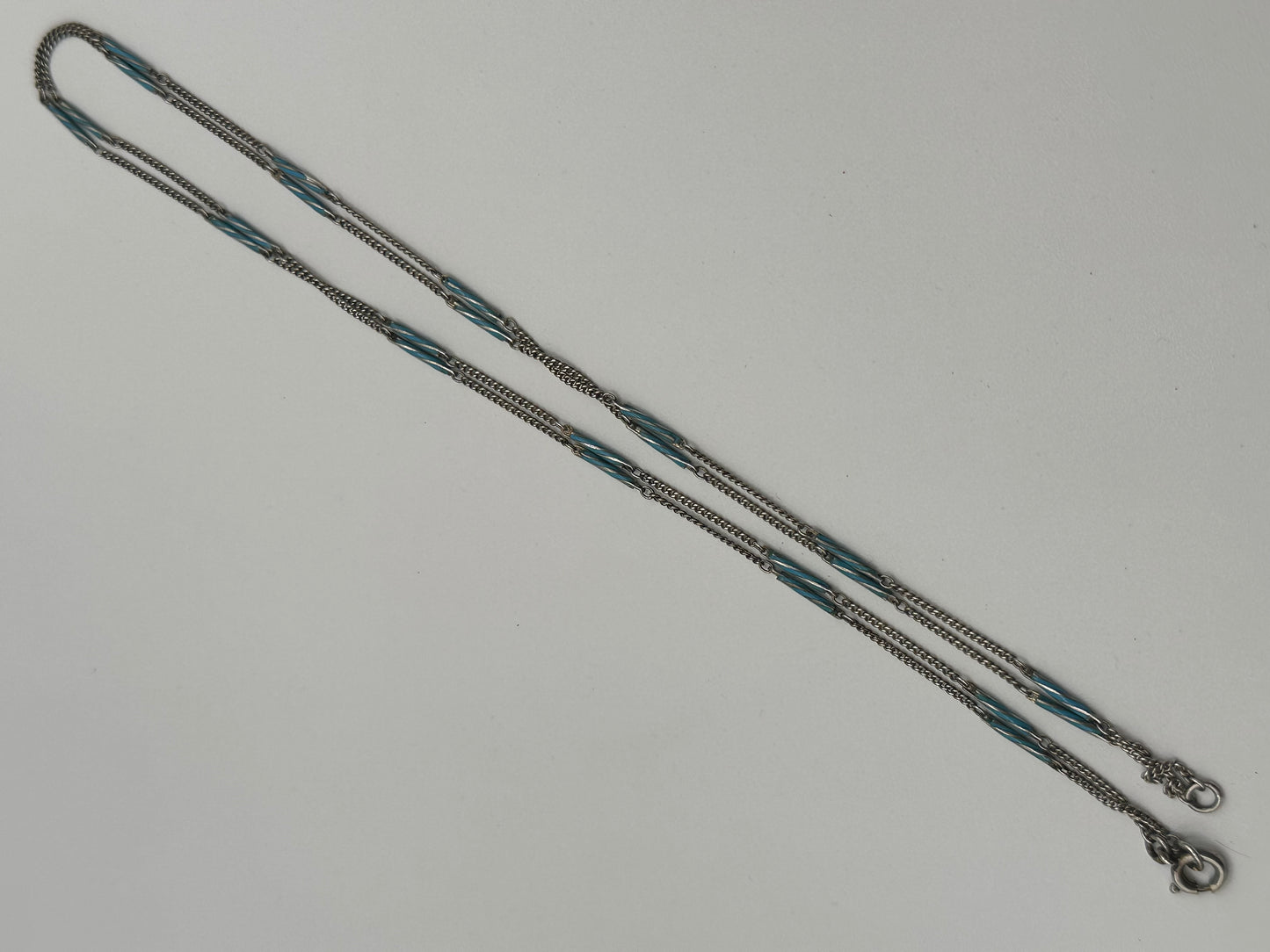 Art Deco 935 Silver and blue enamel bar station chain