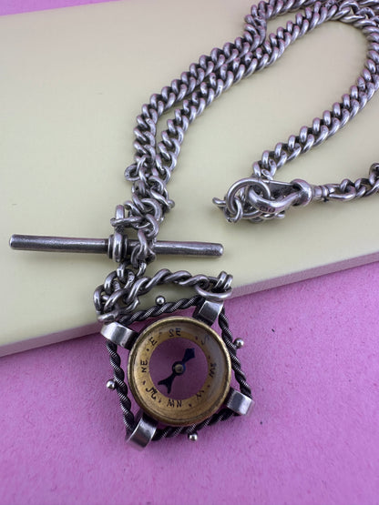 Reimagined Sterling Silver Albert chain with Compass Fob