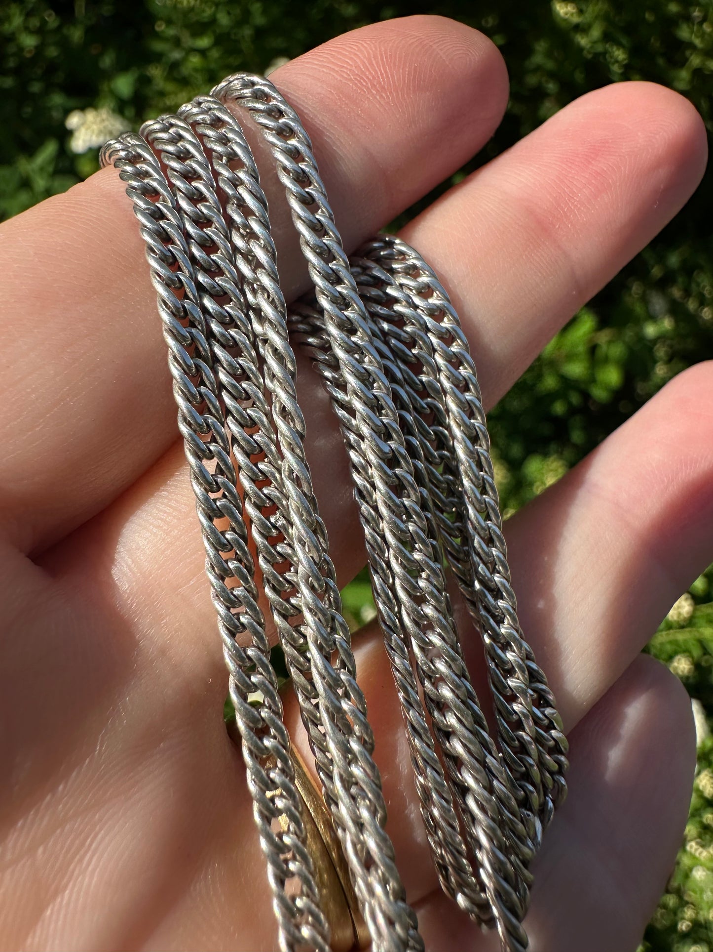 Antique Sterling Silver tight curb long guard chain