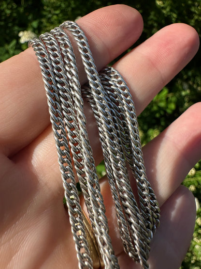 Antique Sterling Silver tight curb long guard chain