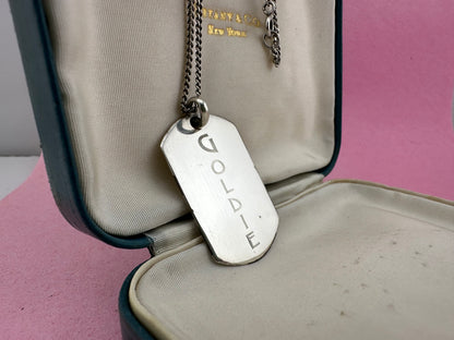 Silver Goldie Nameplate pendant on a curb chain