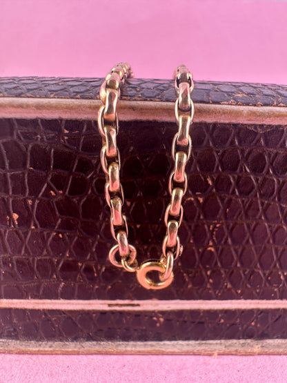 Antique 9ct gold Faceted oval belcher bracelet with bolt clasp