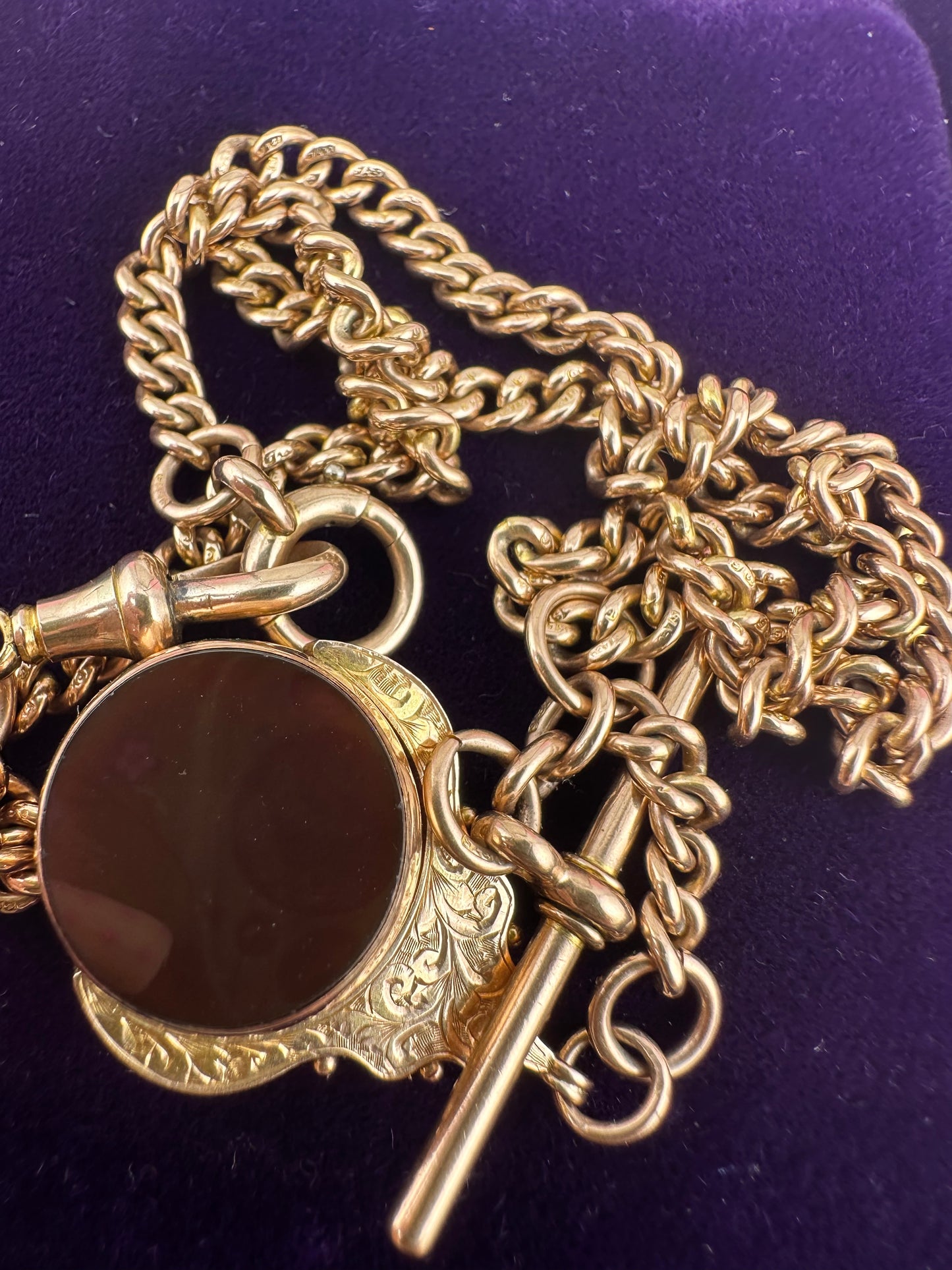 Antique 9ct Rose Gold Ungraduated Curb Albert chain