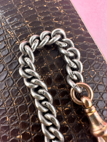 Mix metal curb extender. 9ct rose gold dog clip & sterling curb links