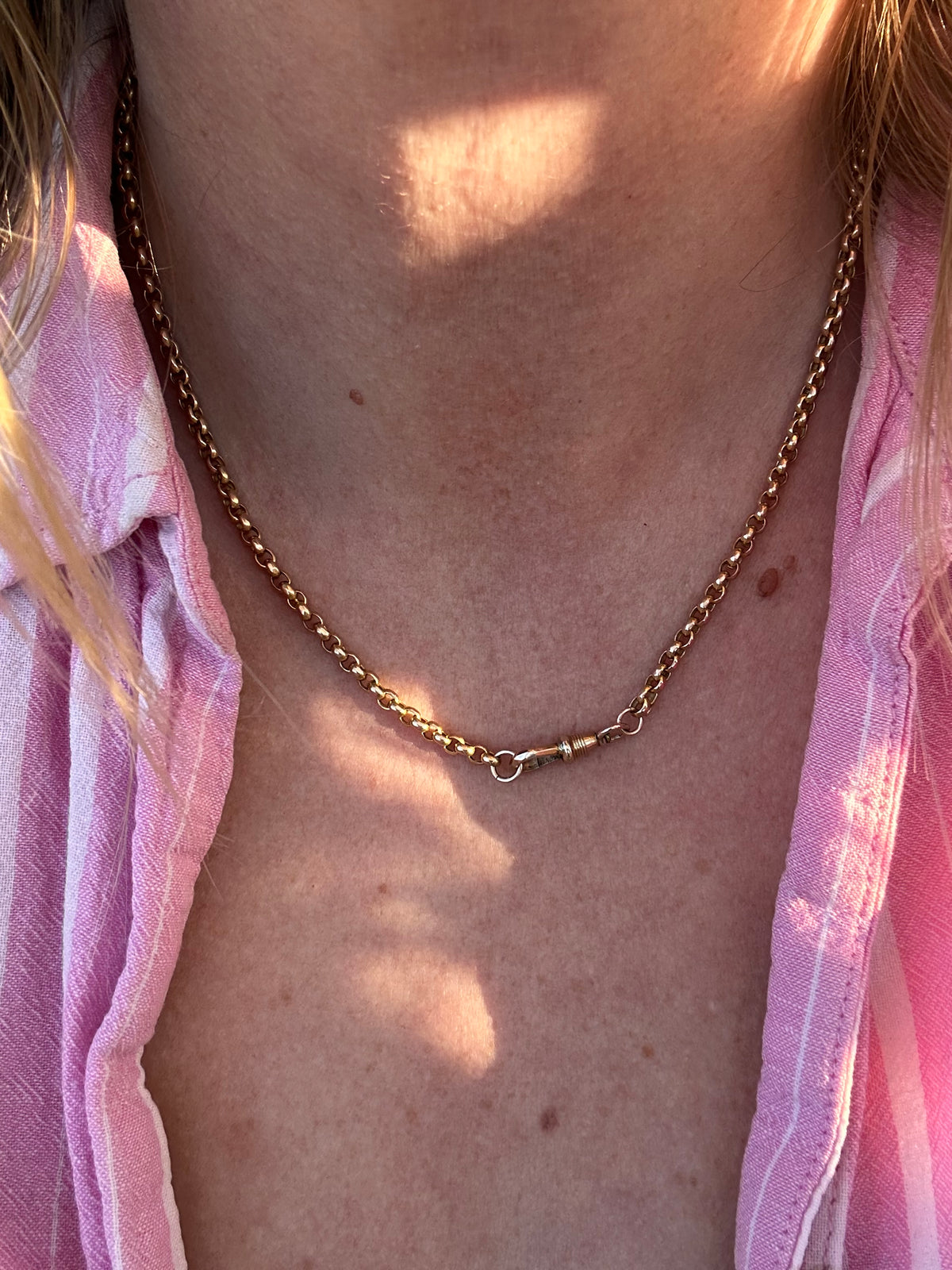 Antique 9ct Yellow gold Belcher Chain with faceted dog clip