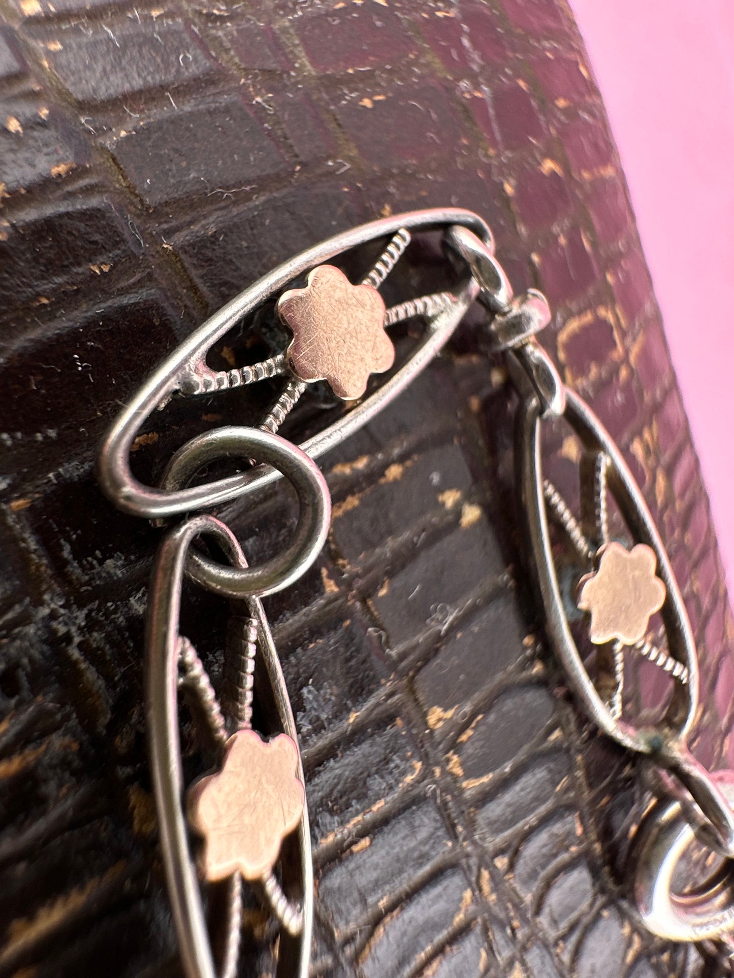 French 800 silver filigree bracelet with gold plated details.
