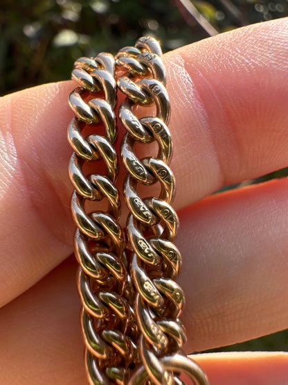 Antique 9ct Rose Gold Ungraduated Curb Albert chain