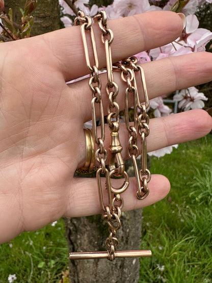 Antique 9ct Rose Gold Trombone Albert Chain