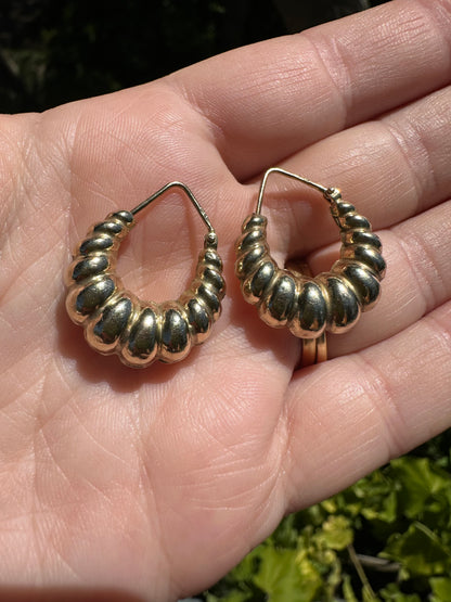 Vintage 9ct Gold Puffy Ribbed Hoops