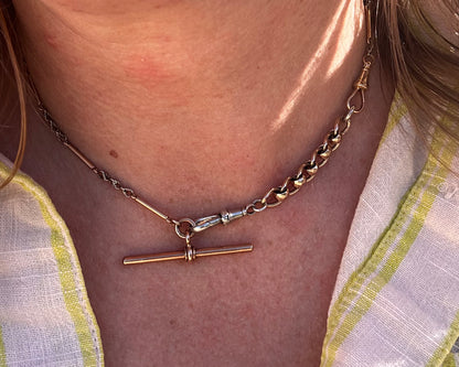 Mix metal extender. 9ct Yellow gold roller ball with sterling silver dog clip.