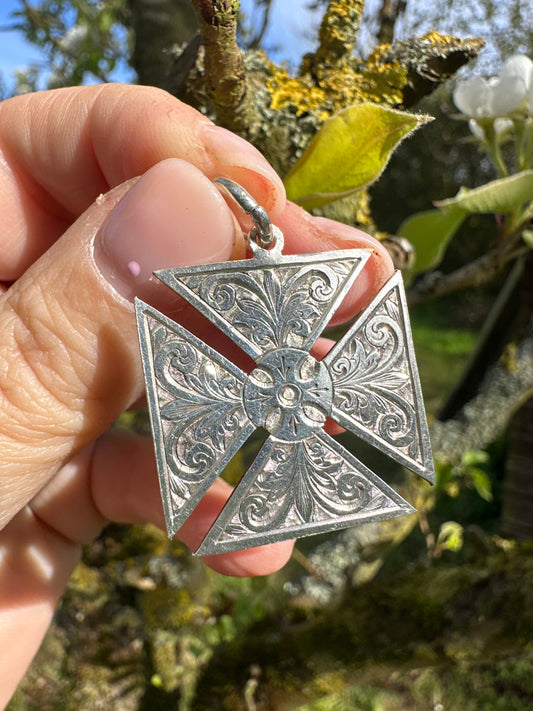 Antique Sterling silver Maltese cross fob