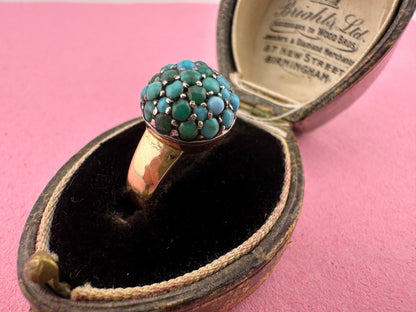 Antique 9ct Gold with silver setting Turquoise Bombe ring