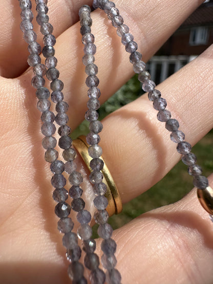 Iolite mini beaded necklace with 9ct Gold Antique Bolt clasp