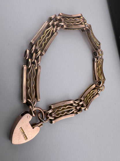 Vintage 9ct Rose Gold Patterned Gate Bracelet
