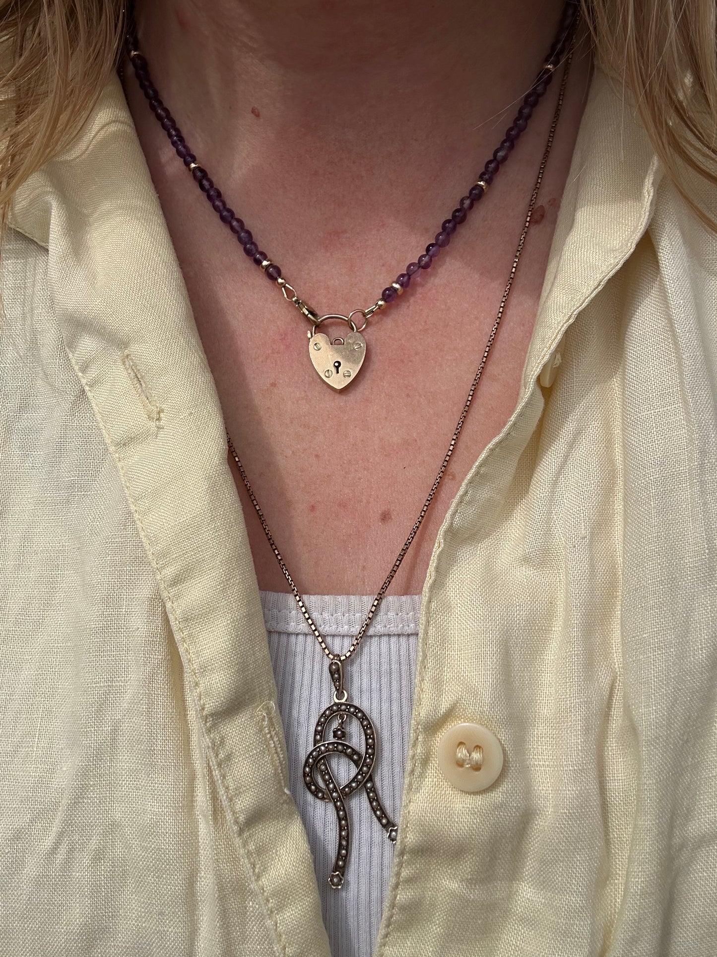 Re-imagined Vintage Amethyst Beads with a Vintage Heart Padlock Clasp