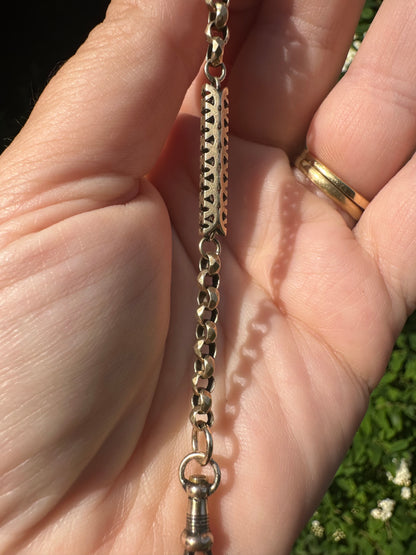 Antique 9ct Gold Fancy bar and faceted belcher extender with dog clip