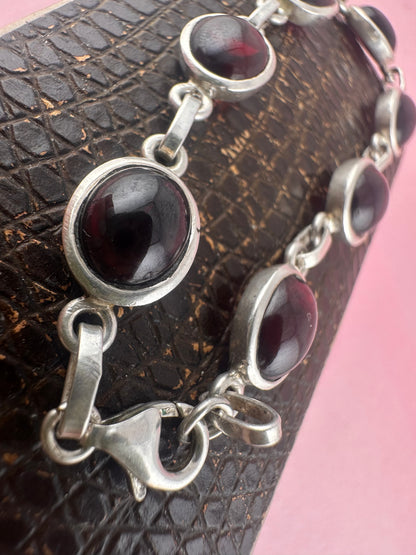 Sterling Silver Garnet Cabochon Bracelet