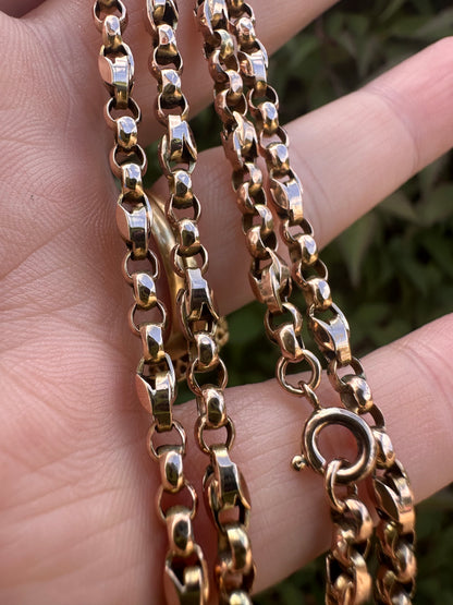 Antique 9ct Rose Gold Tulip belcher mix link chain
