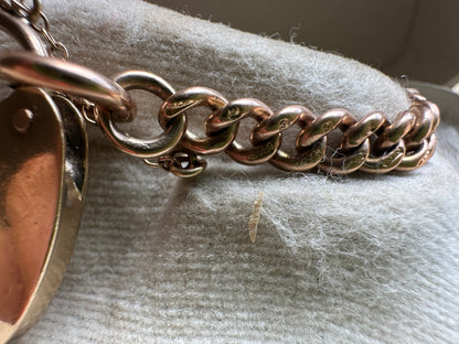 Antique 9ct Gold Graduated Curb bracelet with large heart padlock