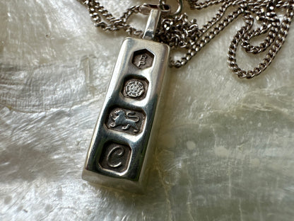 Sterling Silver ingot pendant with sterling silver curb chain