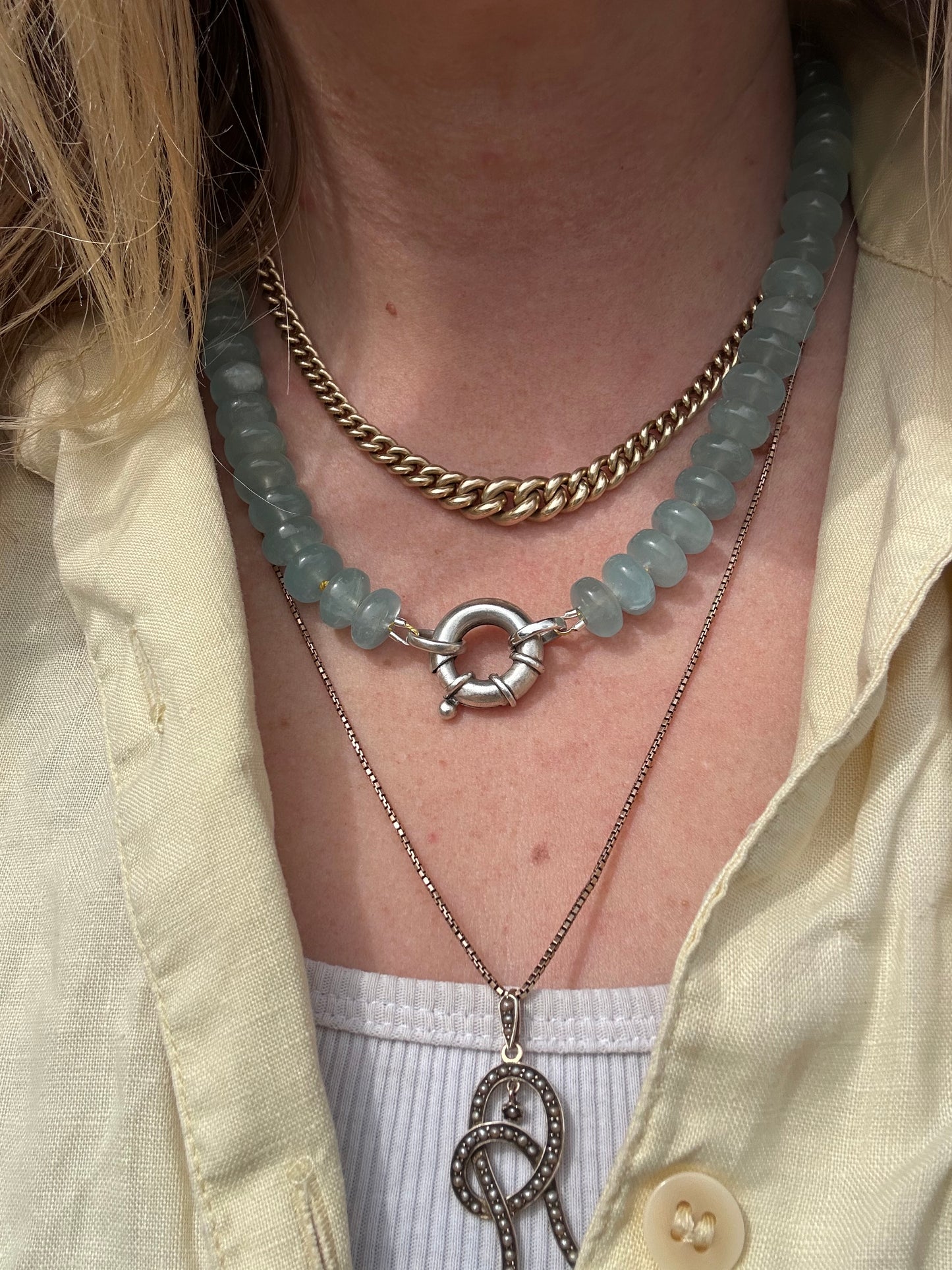 Re-imagined Vintage Topaz Beads with vintage XL Silver Bolt clasp