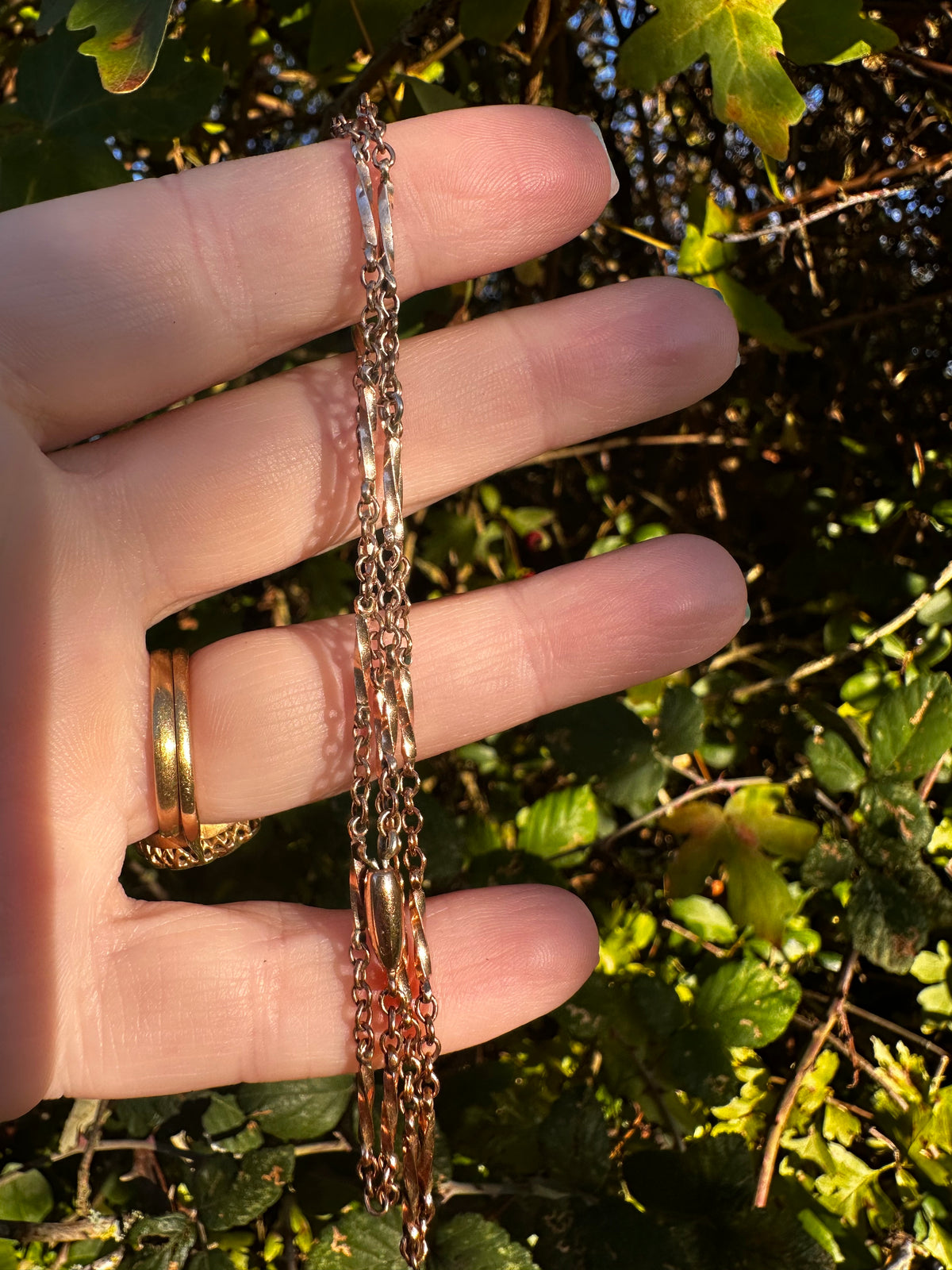 Antique 9ct Rose Gold Twist Bar station chain