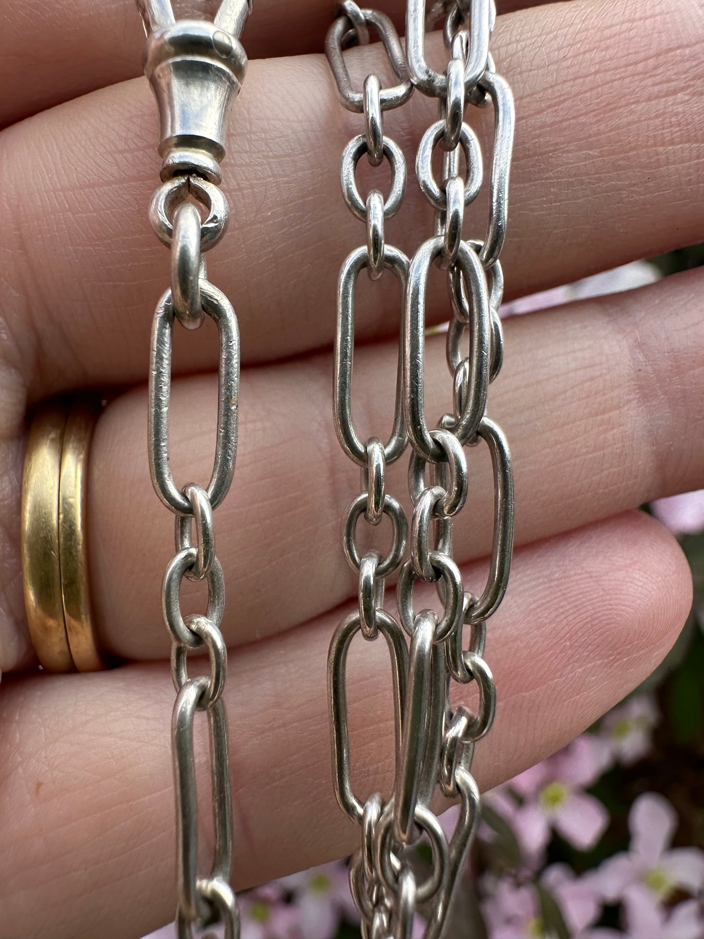 Antique 800 Silver mini trombone chain with dog clip