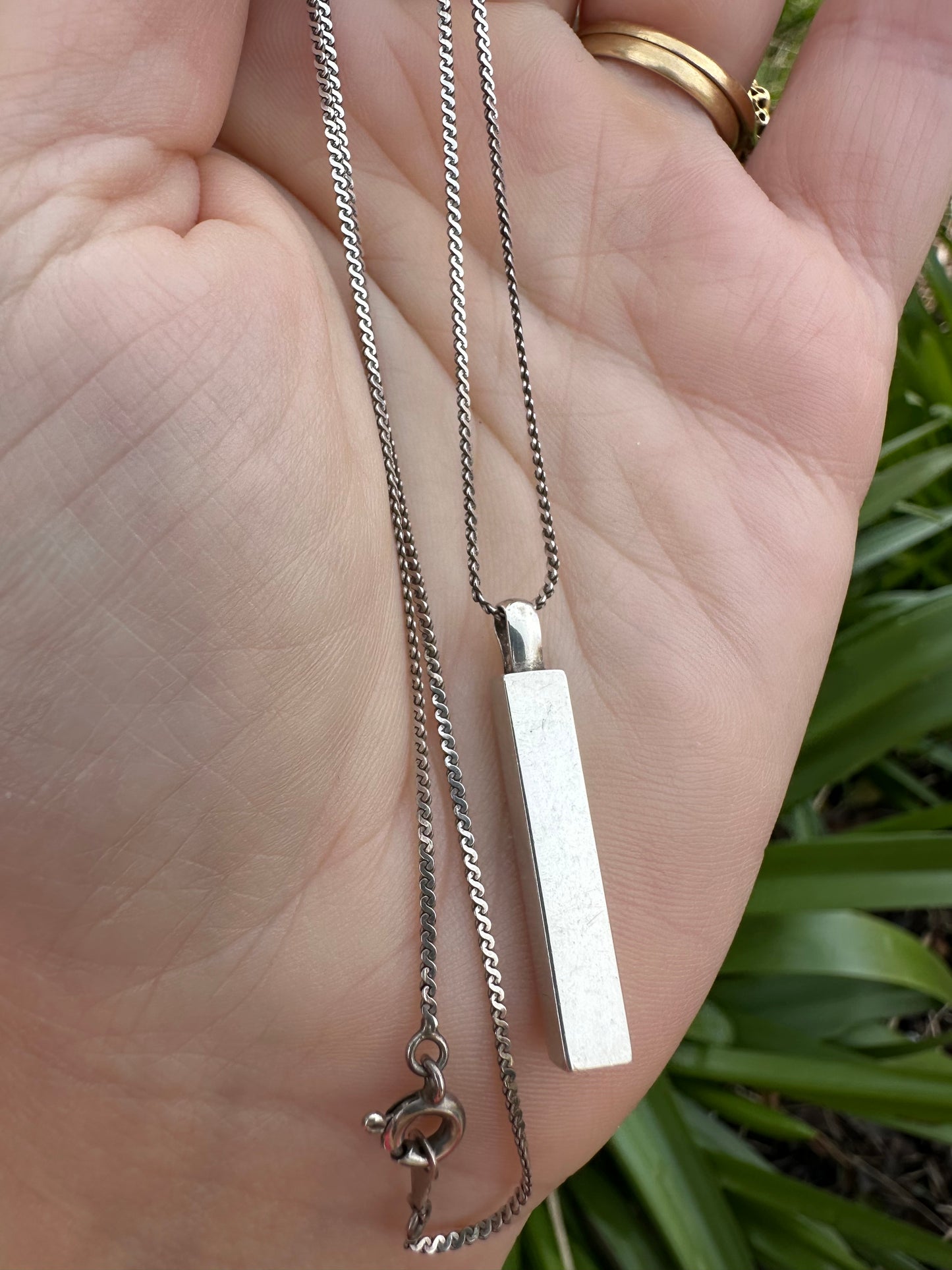 Sterling silver ingot pendant with sterling silver S-Link chain