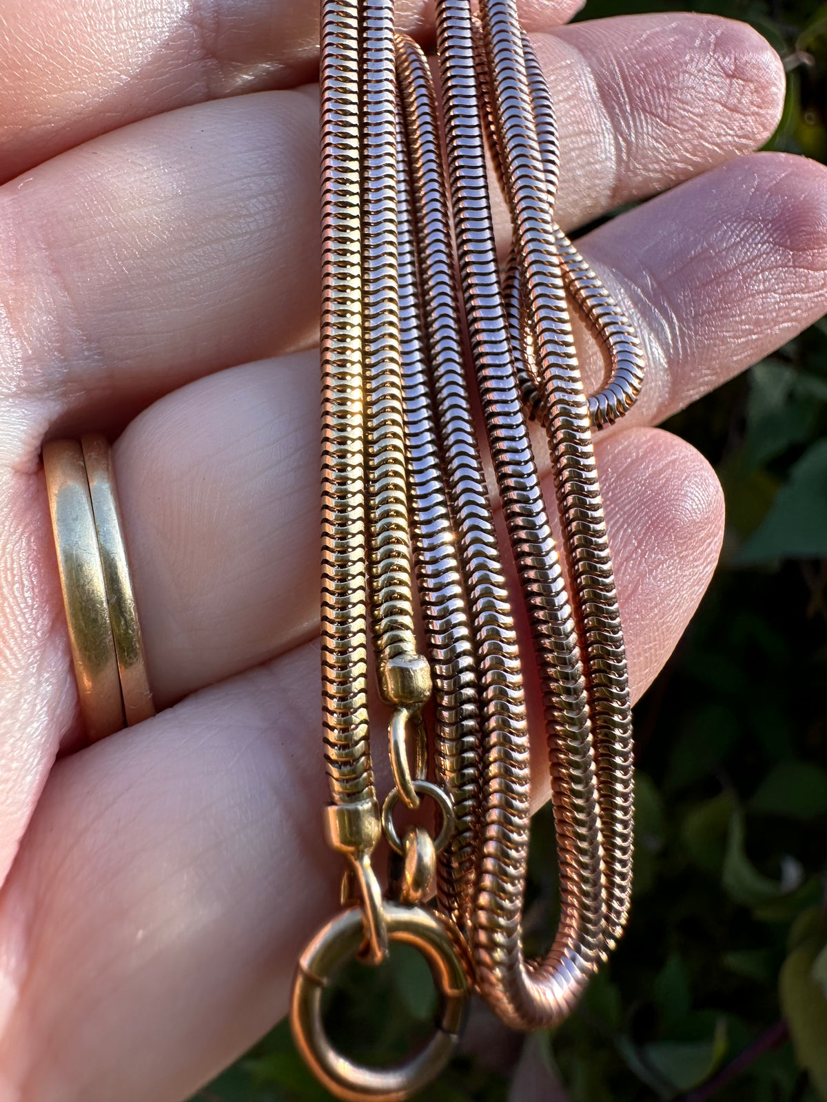 Antique 9ct Rose Gold Snake chain with bolt clasp