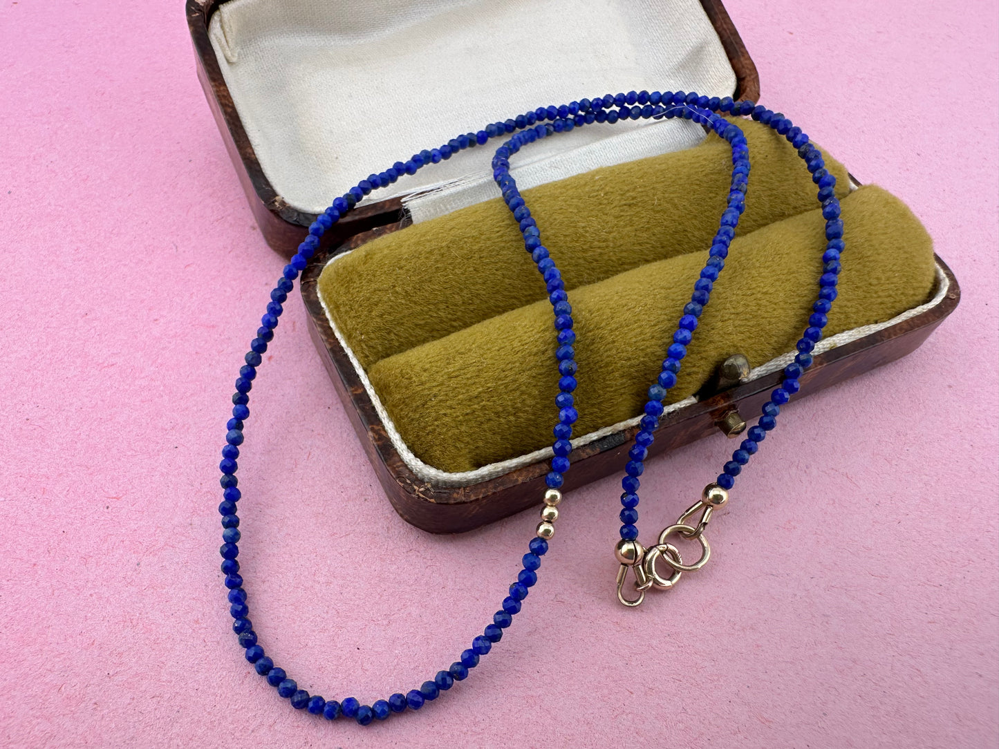Azure- Lapis Lazuli Mini beaded necklace with asymmetrical design with 9ct antique bolt clasp.